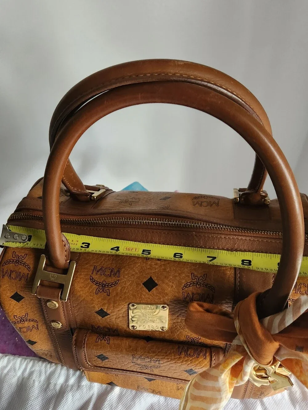 MCM Cognac Monogram Boston satchel 6 pc set EUC